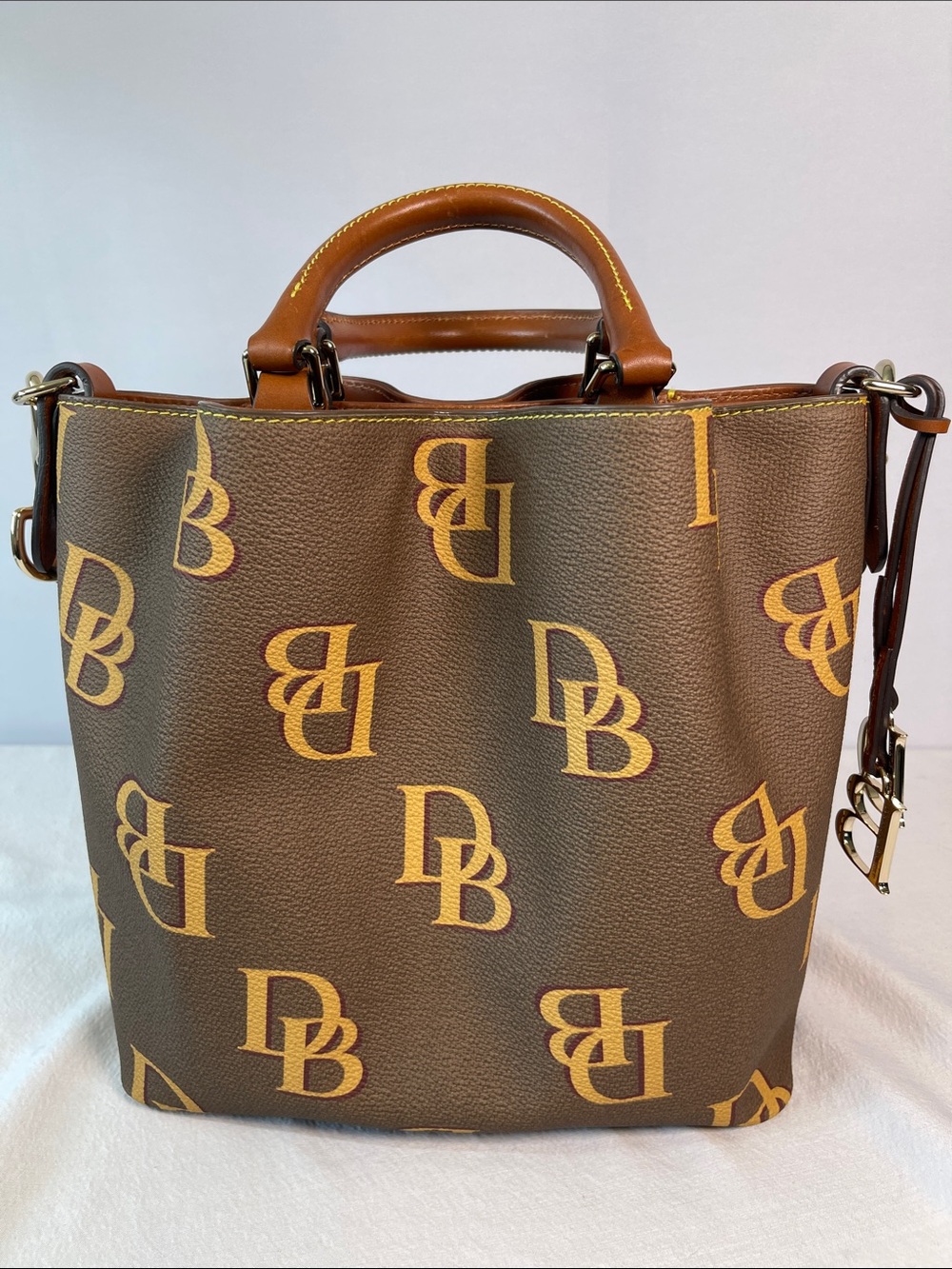 Dooney & Bourke Small Barlow DB Monogram Brown Satchel Crossbody